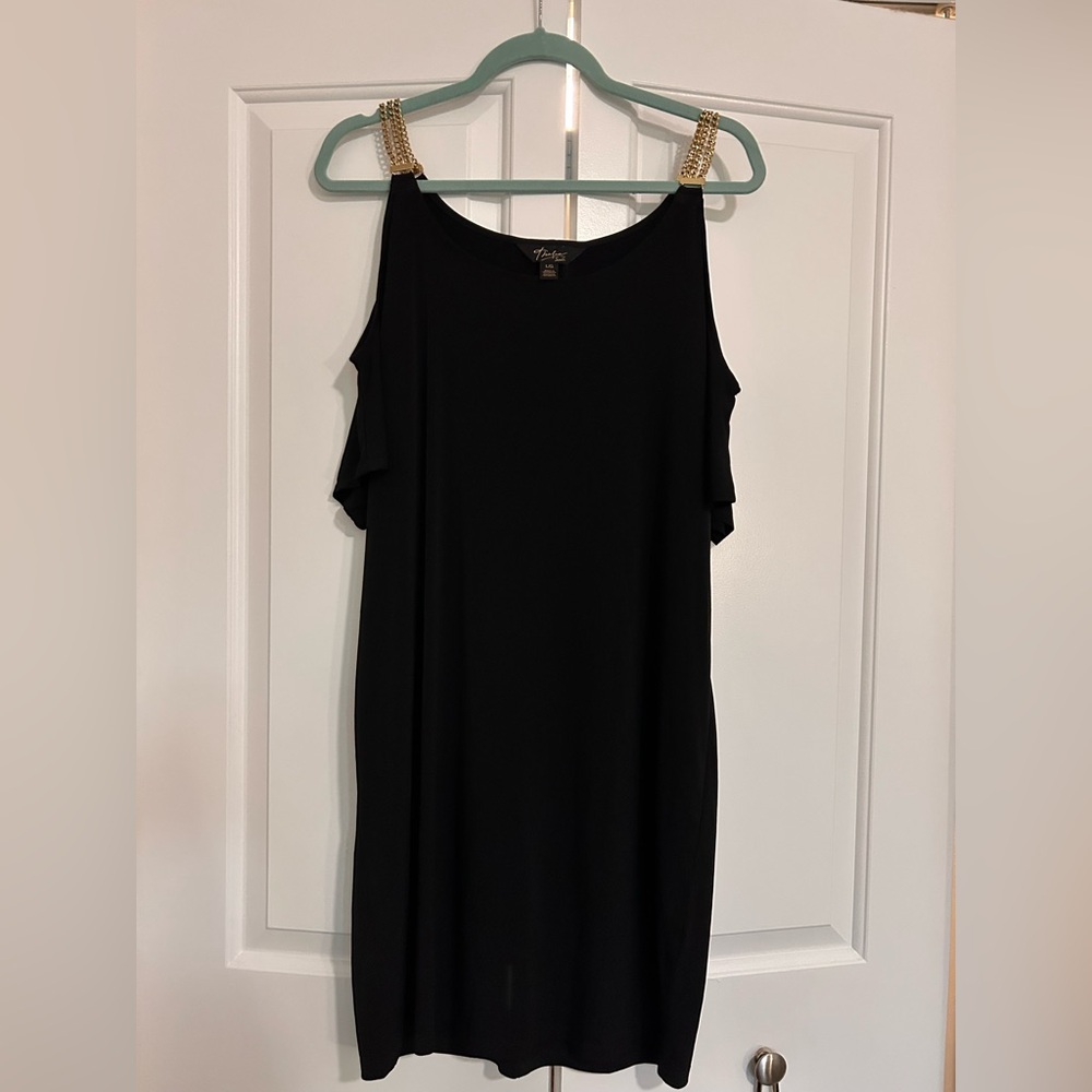 Black dress with gold chain detail